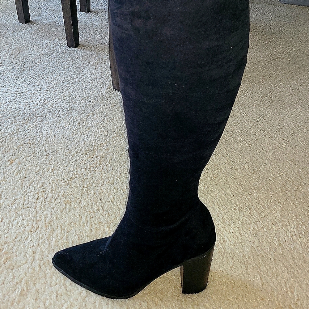 Velvet Knee High Heeled Boots